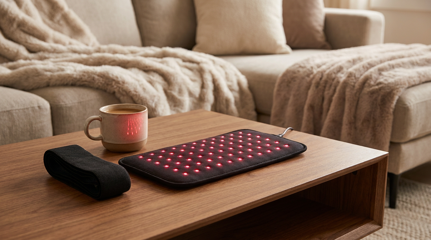 Zavelian Recovery Wrap glowing on a coffee table
